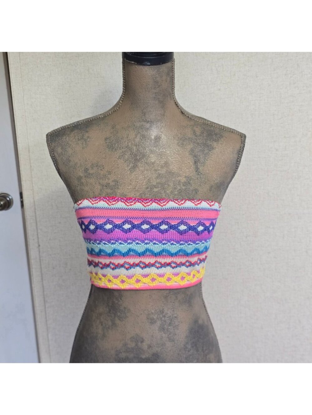 See You Monday Small Bandeau Tube Top Multicolor Boho Festival Stretchy Knit